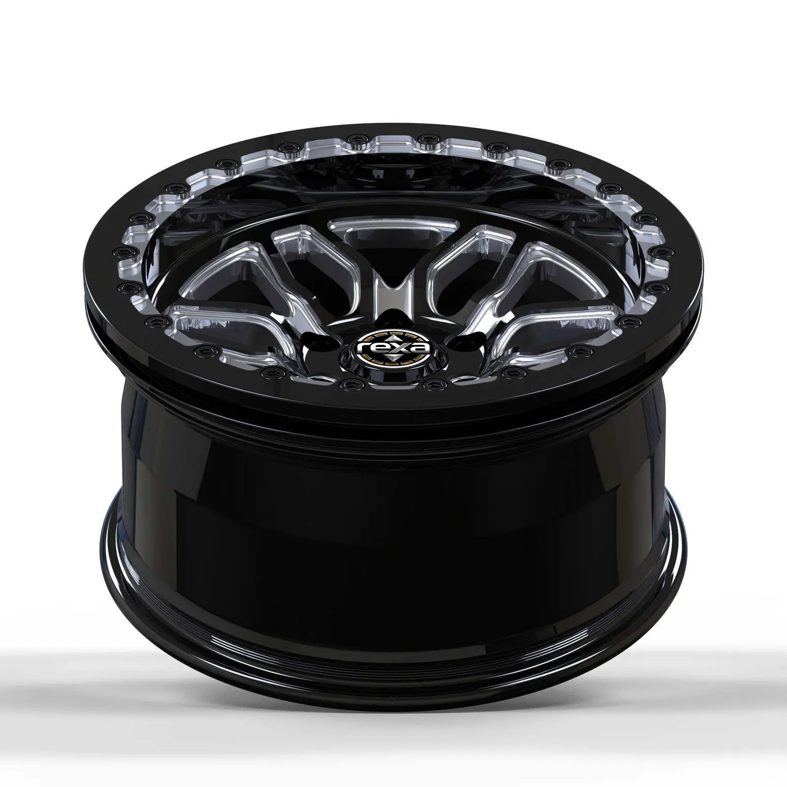 Gloss black milled forged wheel — side profile showing deep barrel