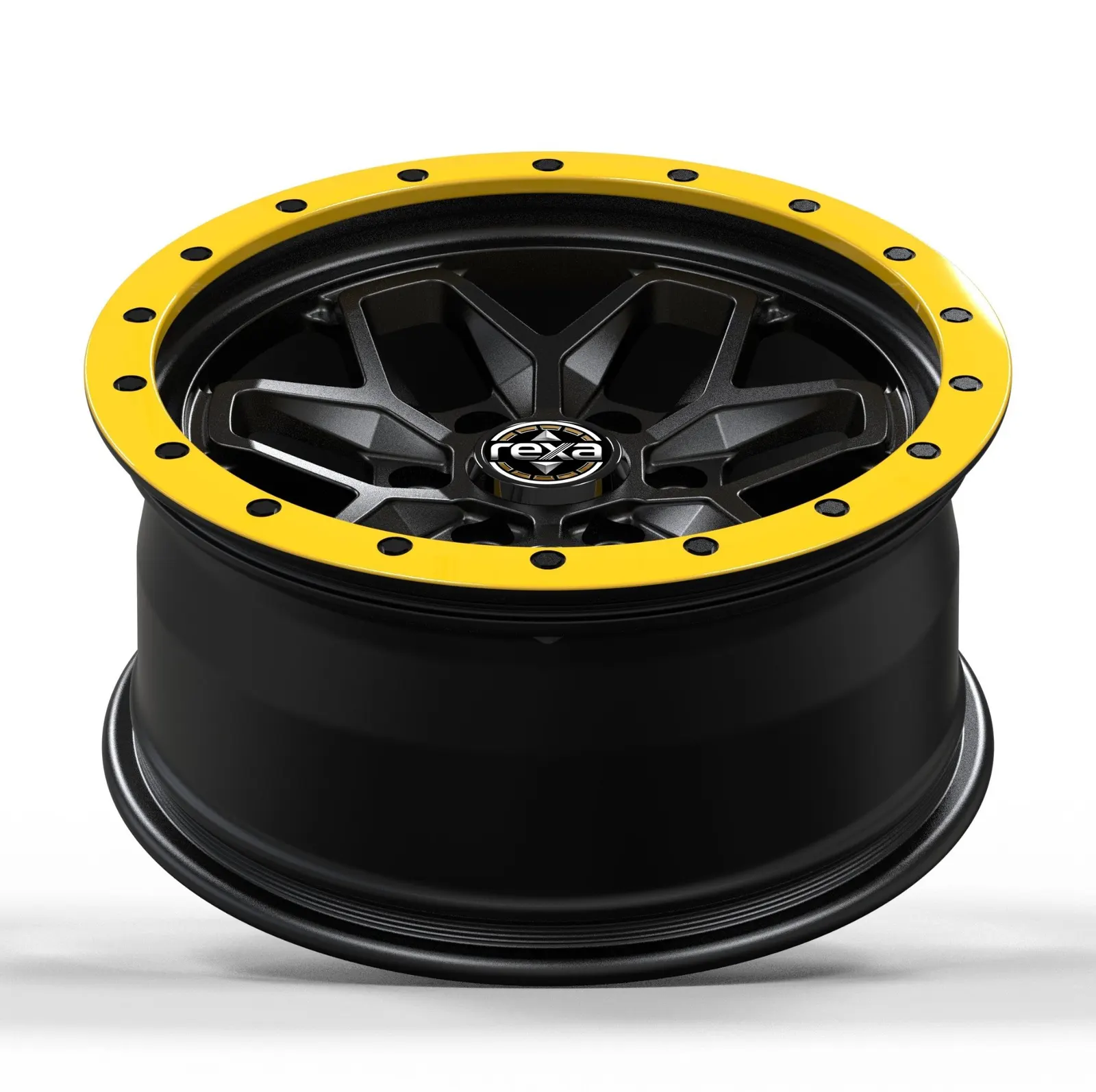 Matte black mesh forged off-road wheel — side profile with deep black barrel
