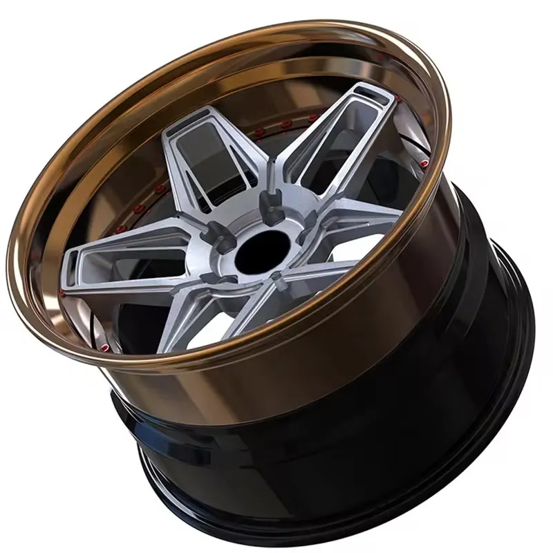 Forged 3-piece split-5-spoke wheel — side profile with deep bronze barrel