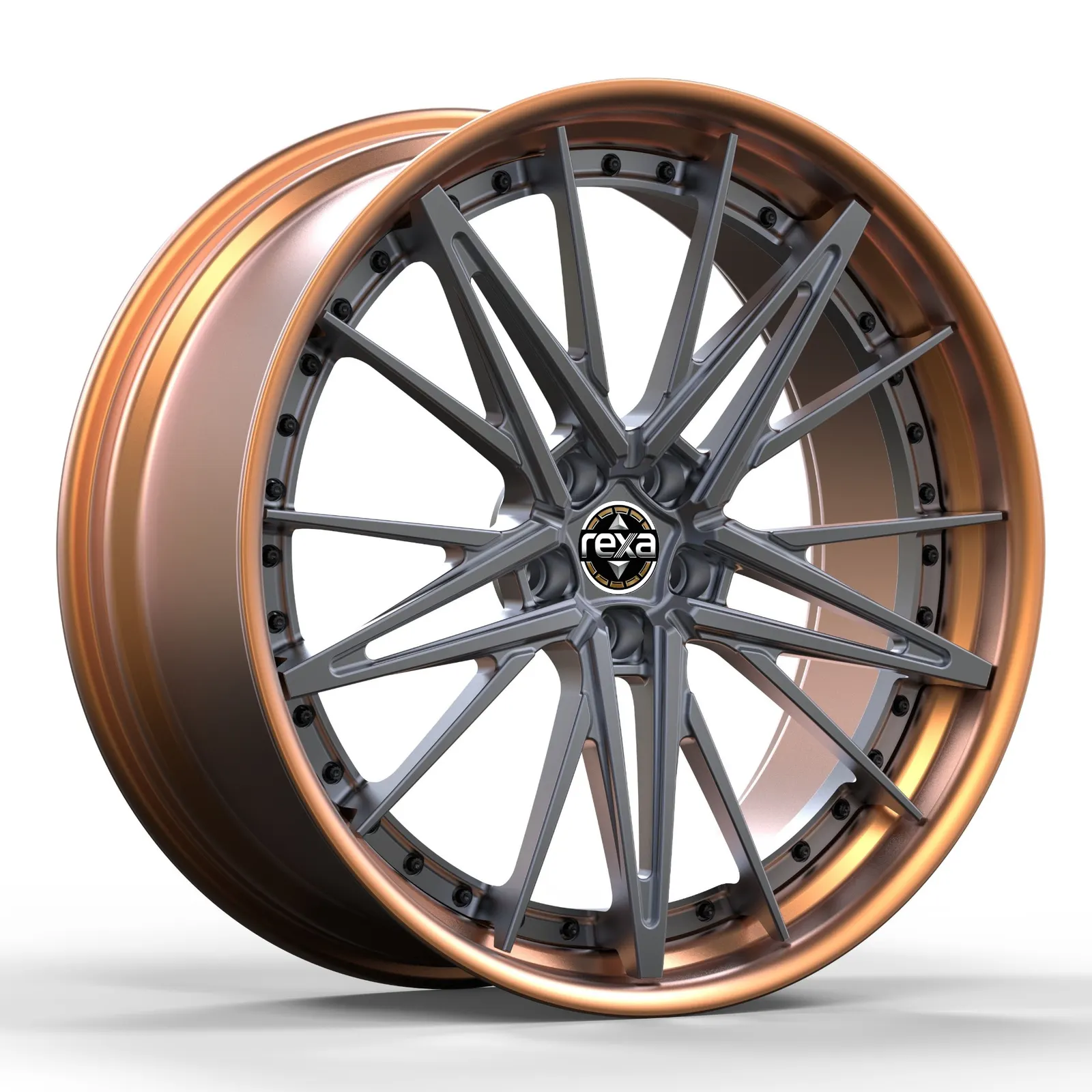 Forged 2-piece wheel side profile with bronze stepped barrel