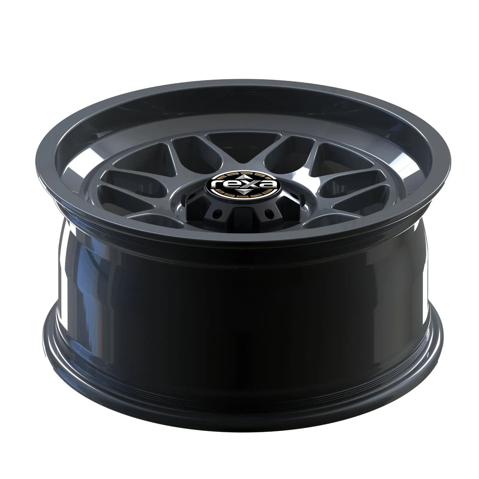 Gunmetal gray multi-spoke forged off-road wheel — side profile showing deep barrel