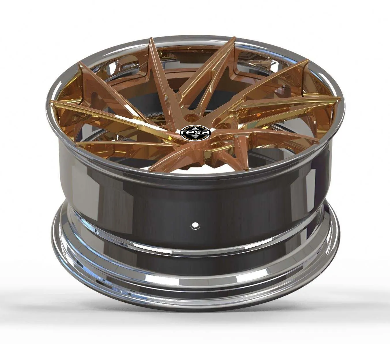 Forged 2-piece wheel side profile with polished stainless lip