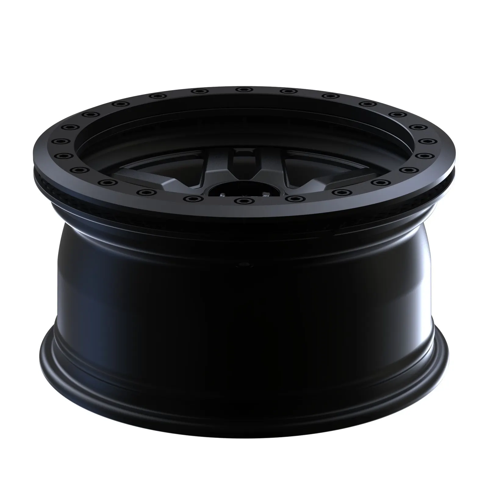 Matte black forged off-road wheel — side profile showing deep barrel