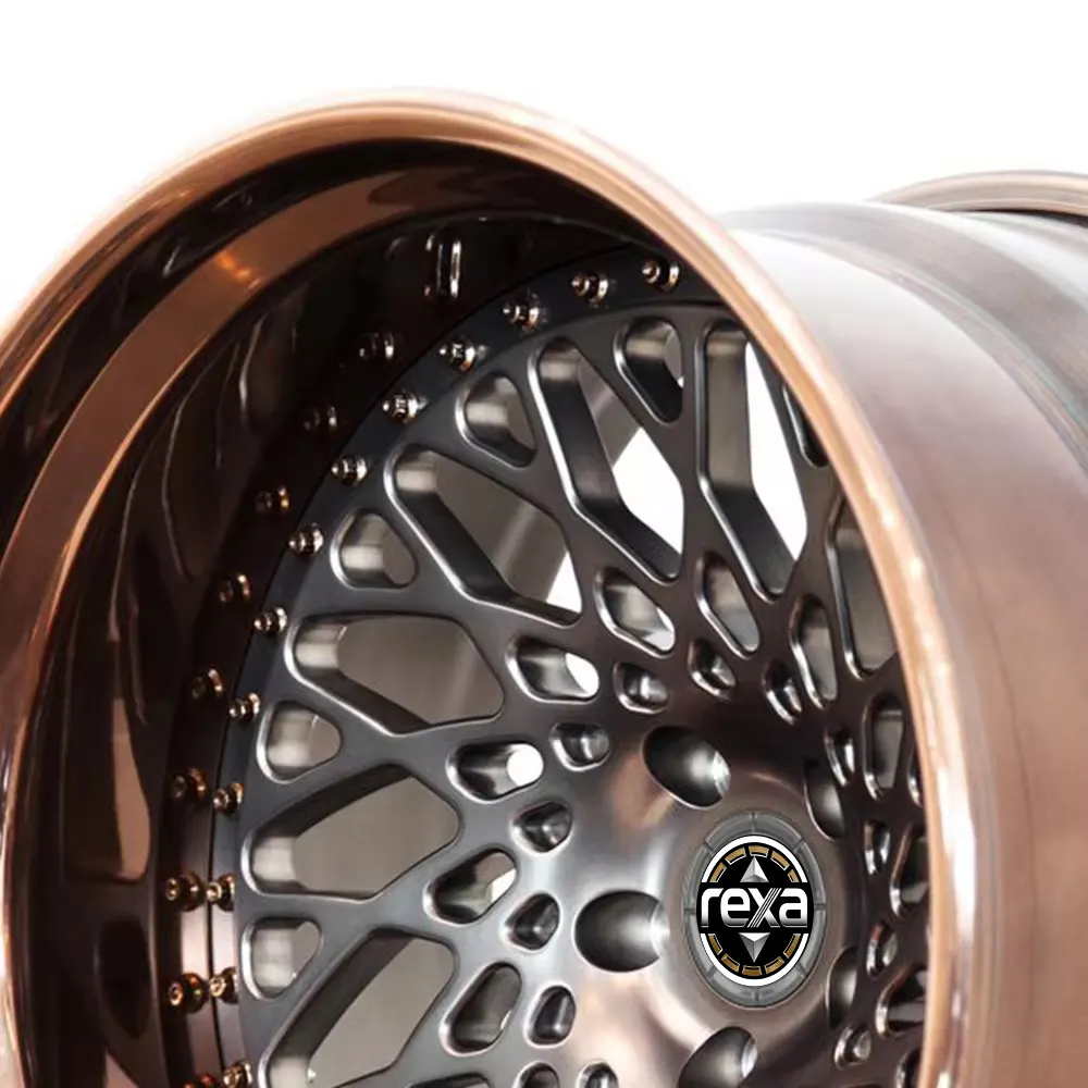 3-piece forged wheel side profile with deep polished bronze barrel