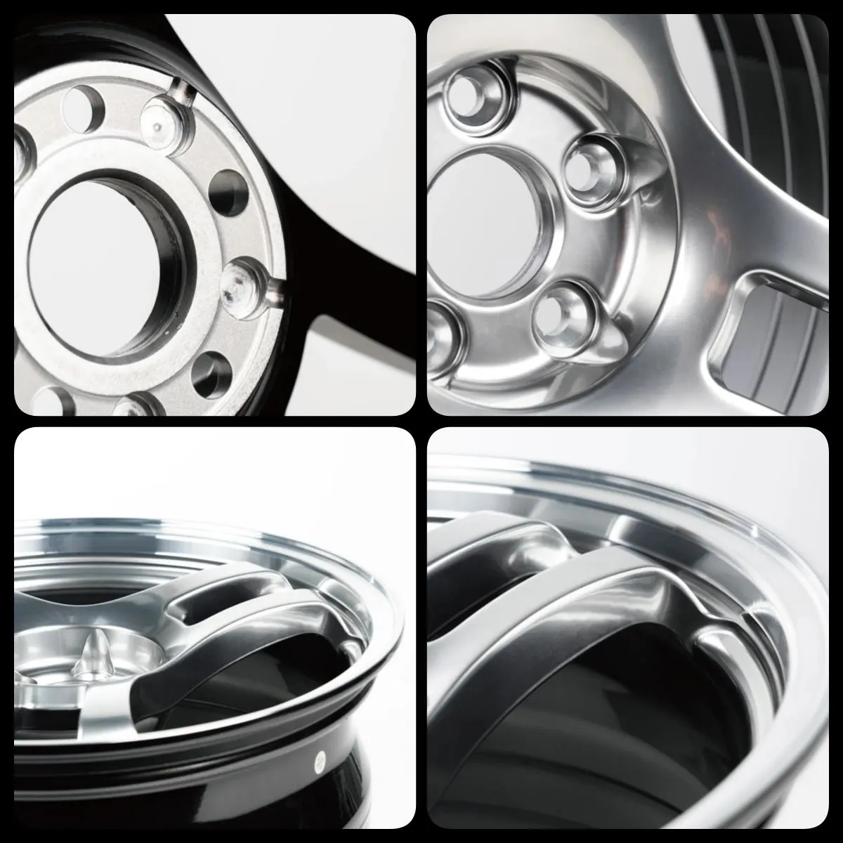 Forged off-road wheel — machining and hardware detail close-ups